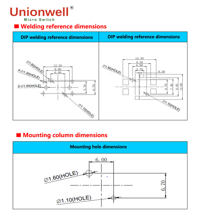push button mounting column dimesions